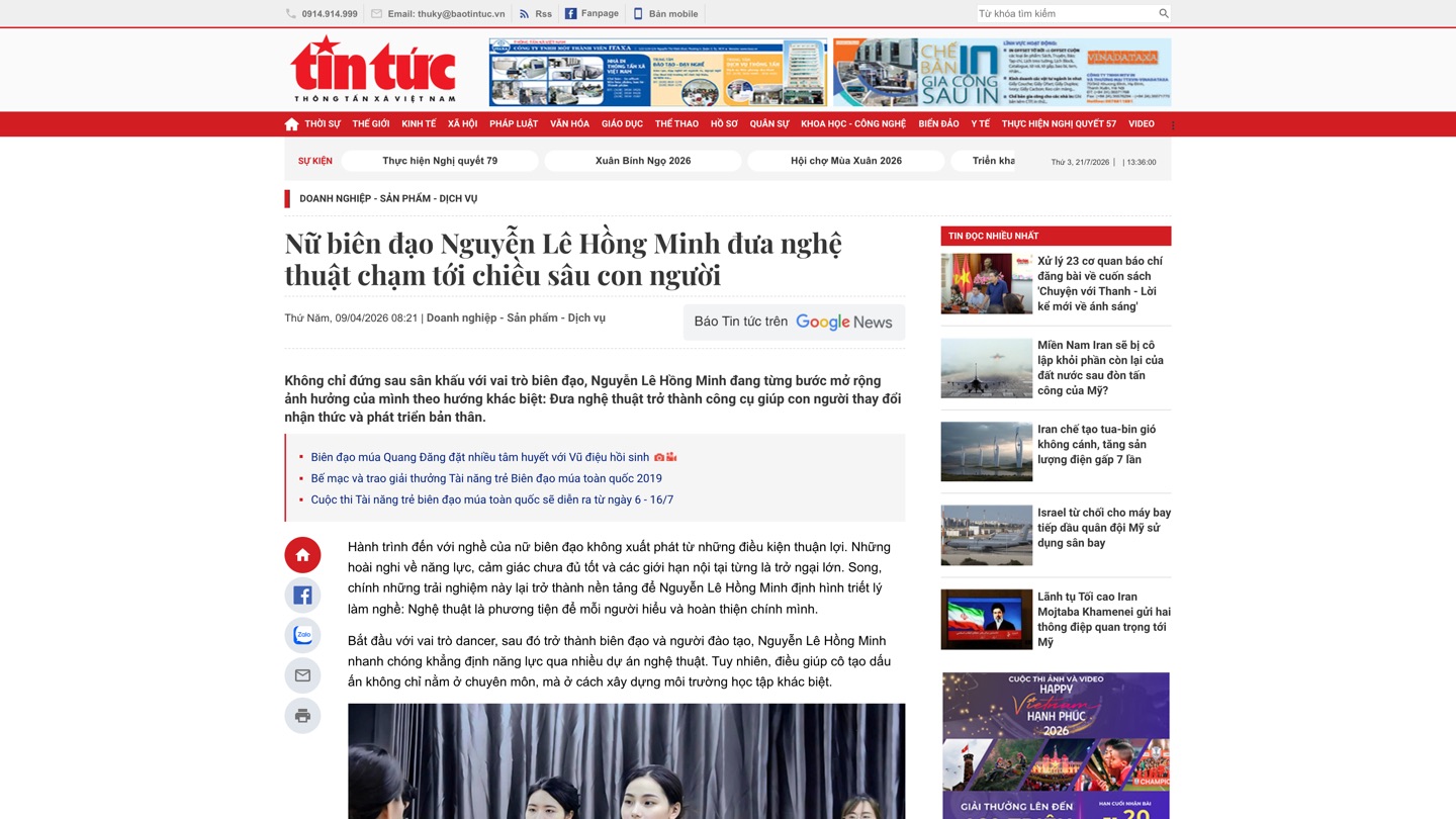 Nữ biên đạo Nguyễn Lê Hồng Minh đưa nghệ thuật chạm tới chiều sâu con người